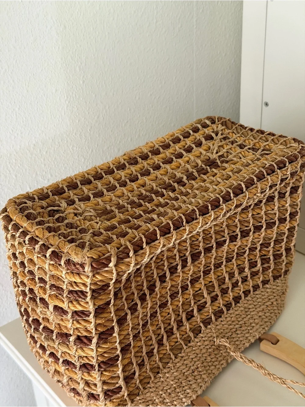 Talbots Woven Straw Tote in Brown and Tan with Wooden Handles - Picture 8 of 9